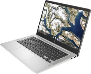 HP 14'' Chromebook 14a-na0200nr - HD - 1366 x 768 - Intel Celeron N4120 (4 Core)- 4GB RAM - 4GB On-board Memory - 64GB Flash Memory - Mineral Silver, Natural   Silver - ONLINE ONLY