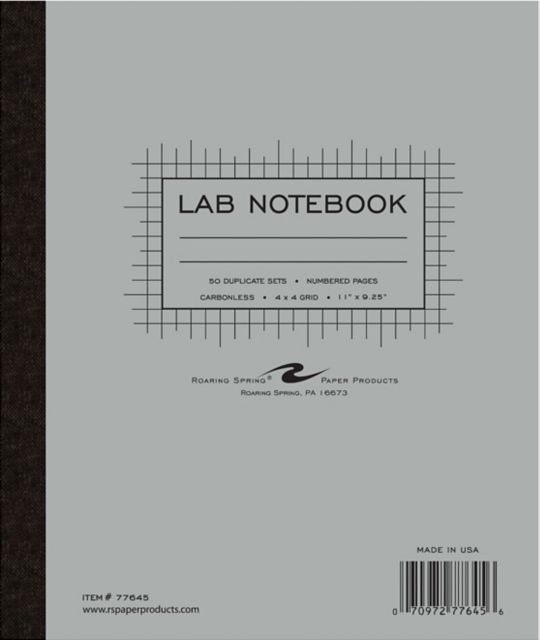 Science Lab Notebook Carbonless 4x4 Graph Ruled 50 Numbered Sets 9.25 IN x 11 IN Hard Board Covers 15# White/Canary Paper